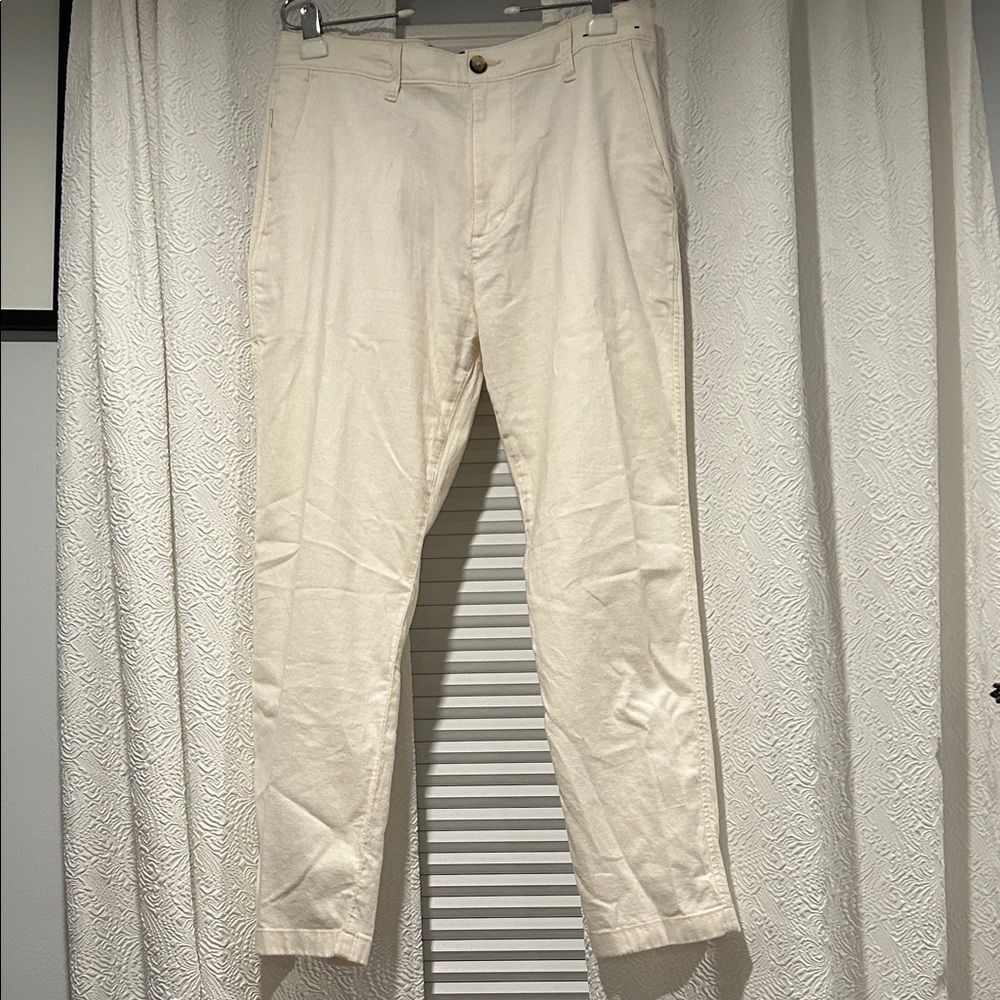 Hollister Slim Straight Epic Flex Linen Cotton Blend White Pants